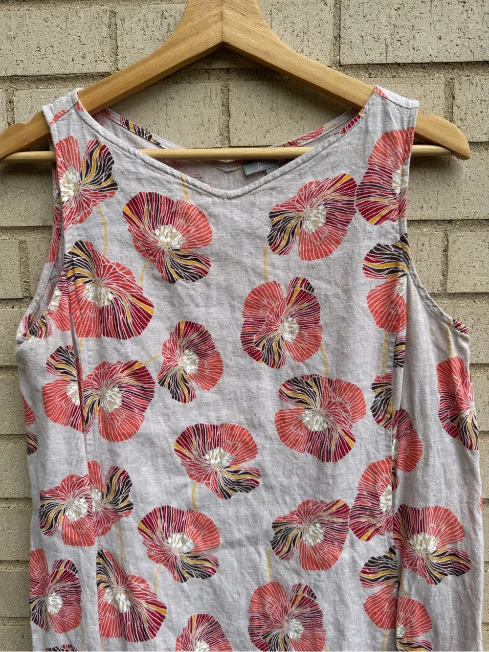 Habitat Sleeveless Linen-Blend Midi Shift Dress Oatmeal Pink Floral Small - Picture 2 of 5
